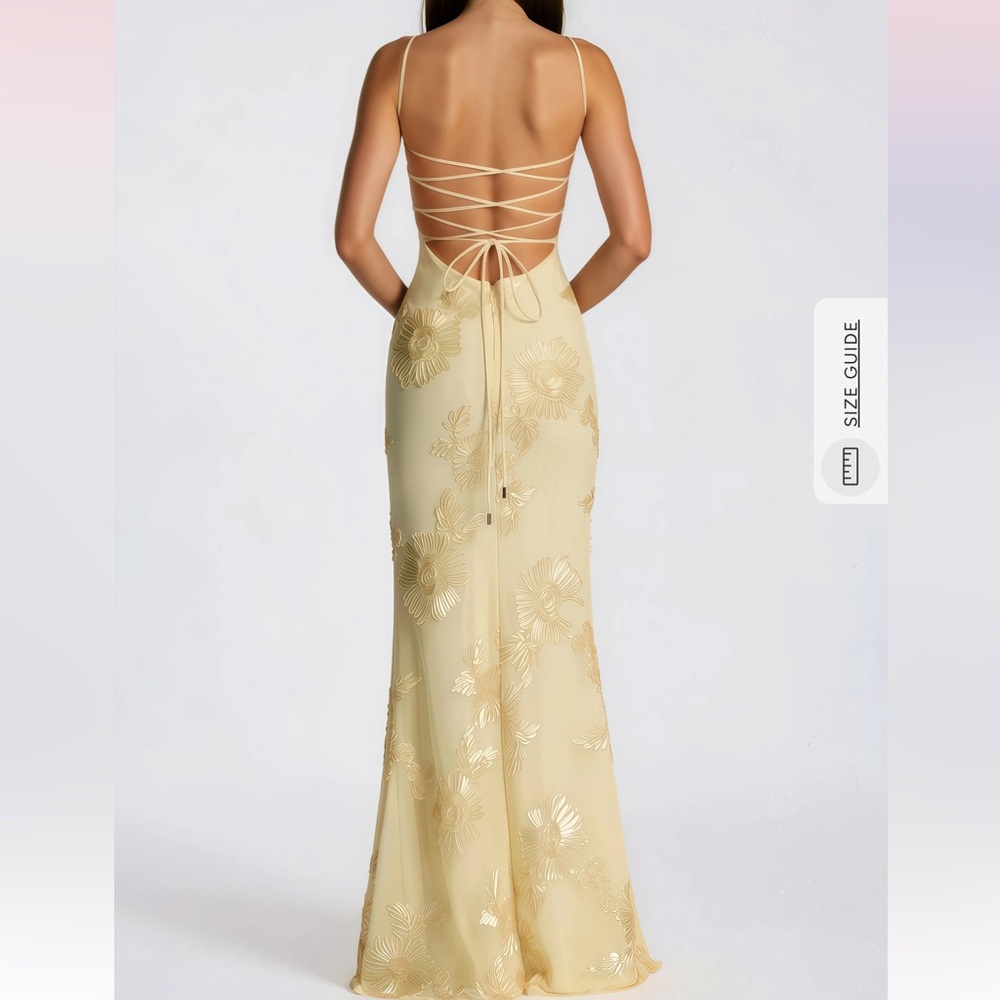 Miss Rossier Strapless Floral Embroidered Evening Gown - Yellow - Picture 3 of 7